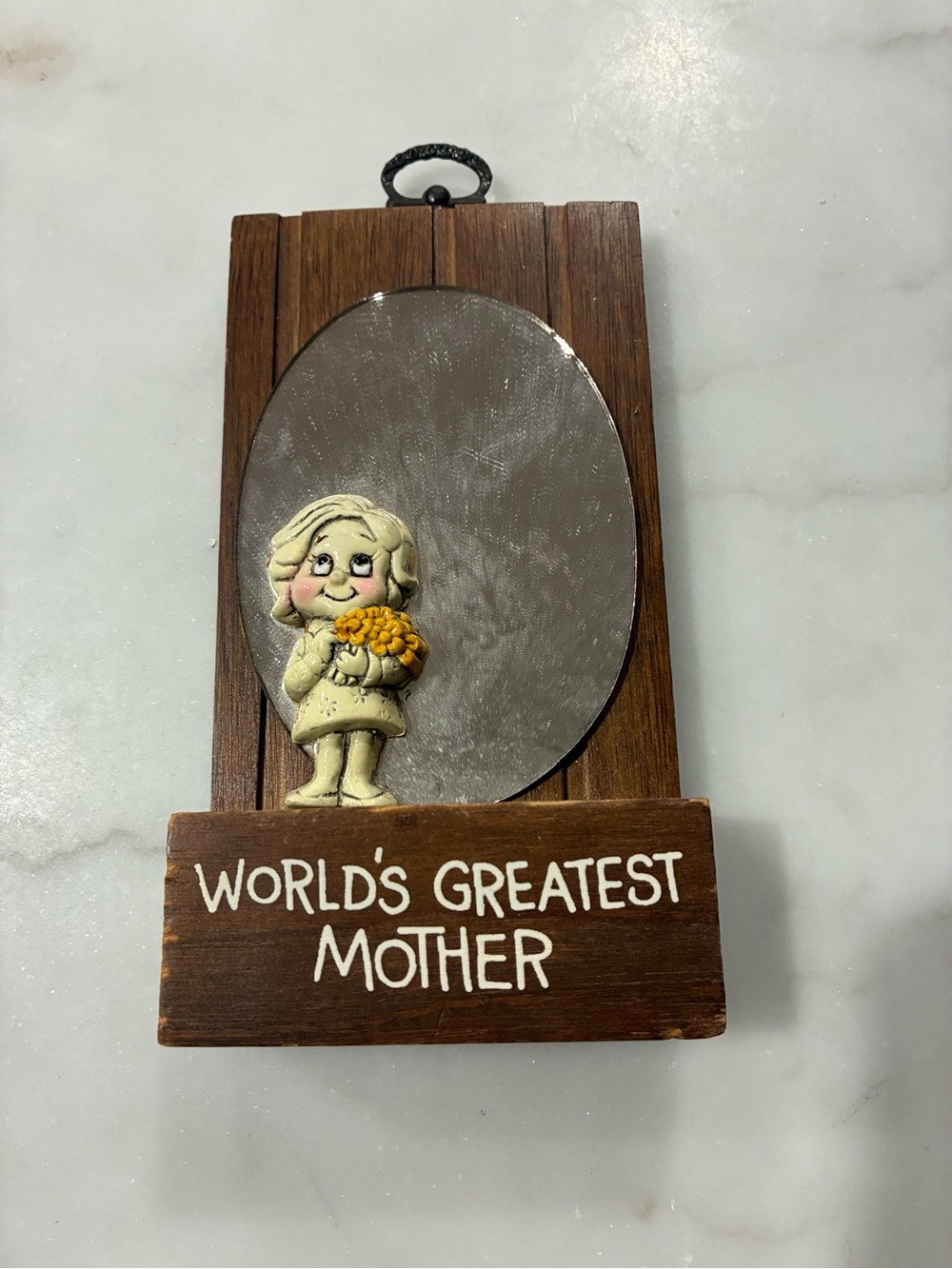 Vintage 1976 Wallace Berrie Worlds Greatest Mother Wood Mirror Plaque